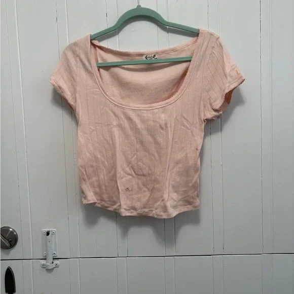 Free People Peach Ribbed Scoop Neck Top - Picture 1 of 3